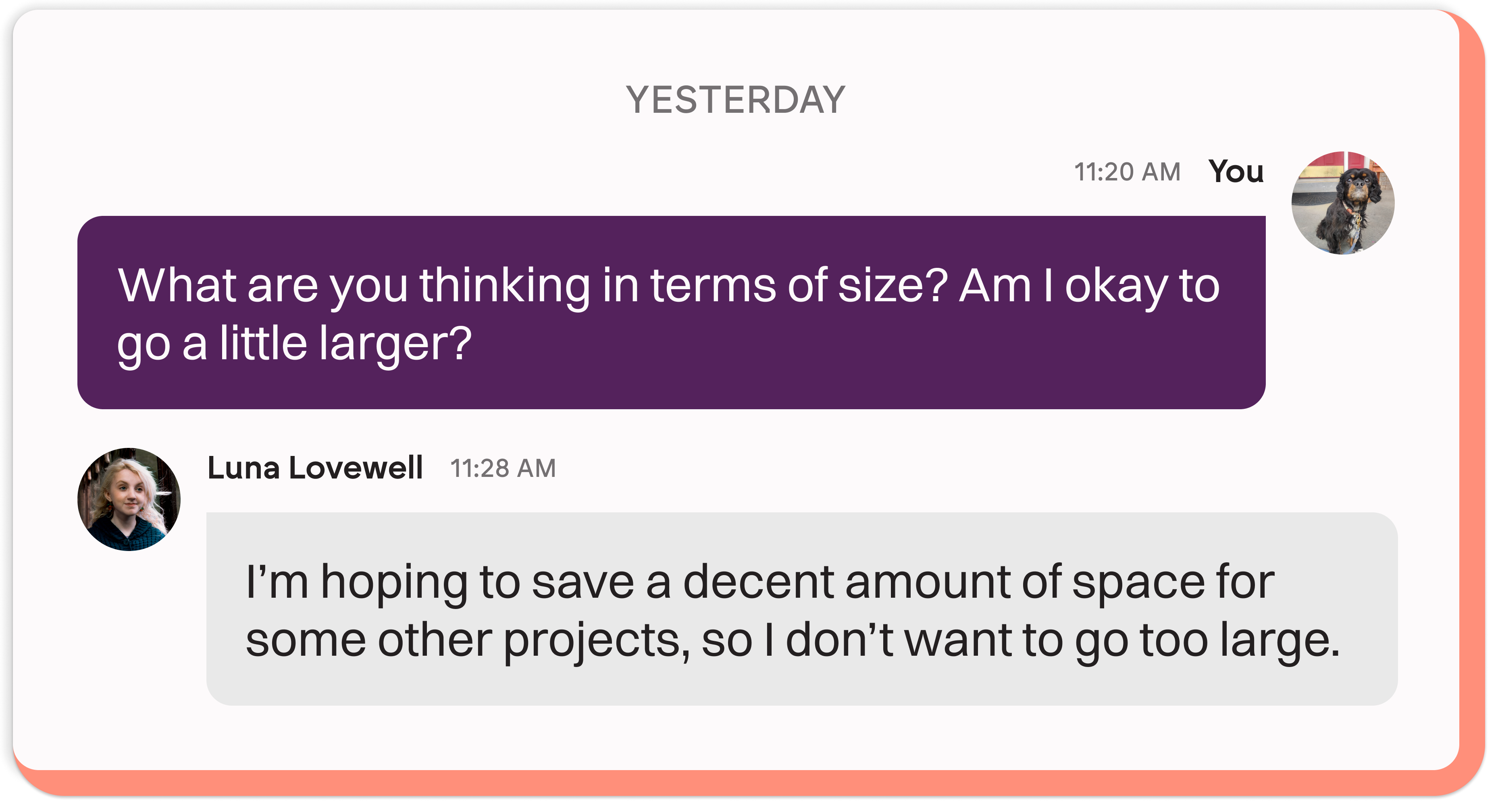 Image of a conversation in Artlet.